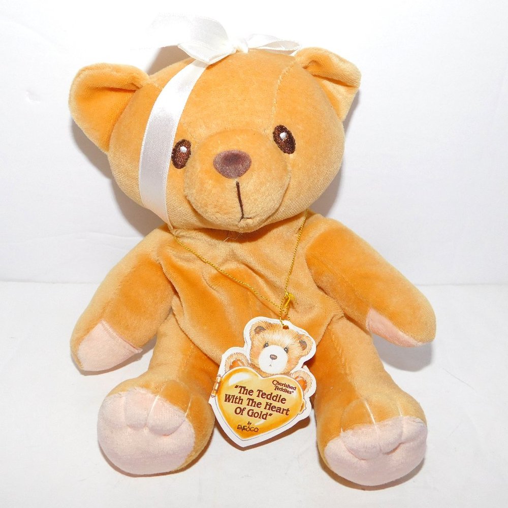 Vintage 1996 Enesco 7" Heart of Gold Teddy Bear Plush Bean Bag w Tag